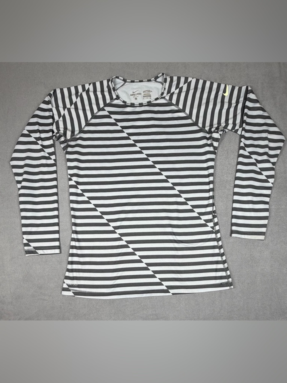 Nike Black & Gray Striped Performance Long Sleeve Top